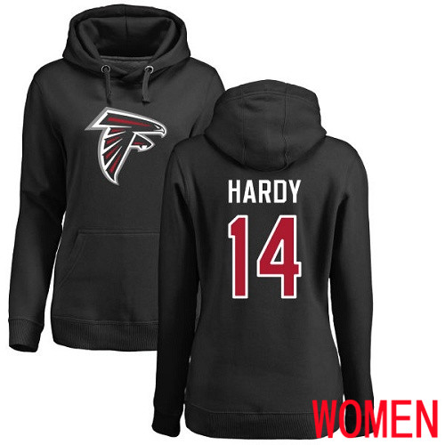 Atlanta Falcons Black Women Justin Hardy Name And Number Logo NFL Football #14 Pullover Hoodie Sweatshirts->atlanta falcons->NFL Jersey